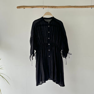 【ハモミシノオトナフク】Crinkled Ribbon Gathered Half-Sleeve Blouse