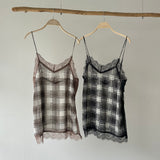 【ハモミシノオトナフク】Chiffon Plaid Lace Camisole