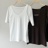 【ハモミシノオトナフク】2-way Sheer Asymmetrical Layered Tee