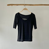 【ハモミシノオトナフク】2-way Sheer Asymmetrical Layered Tee