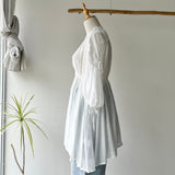 【ハモミシノオトナフク】Crinkled Ribbon Gathered Half-Sleeve Blouse