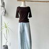【ハモミシノオトナフク】2-way Sheer Asymmetrical Layered Tee