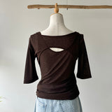 【ハモミシノオトナフク】2-way Sheer Asymmetrical Layered Tee