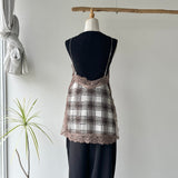 【ハモミシノオトナフク】Chiffon Plaid Lace Camisole