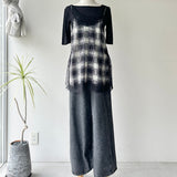 【ハモミシノオトナフク】Chiffon Plaid Lace Camisole
