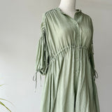【ハモミシノオトナフク】Crinkled Ribbon Gathered Half-Sleeve Blouse