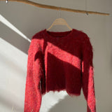 【ハモミシノオトナフク】Monster shaggy knit cropped PO