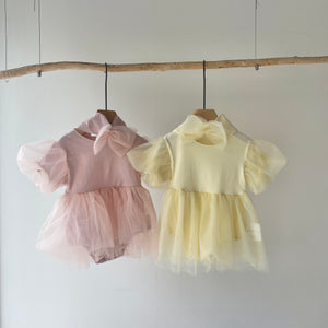 【hamomisi】Tulle fluffy short sleeve dress rompers(70.80.90cm)