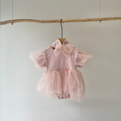 【hamomisi】Tulle fluffy short sleeve dress rompers(70.80.90cm)