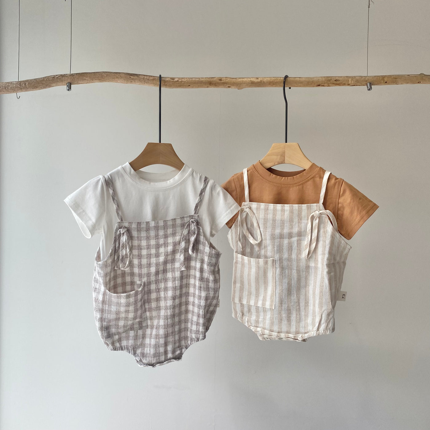 【hamomisi】Check rompers 3-piece set(70.90cm)