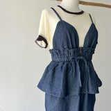 【ハモミシノオトナフク】Denim Peplum All-in-One