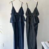 【ハモミシノオトナフク】Denim Peplum All-in-One