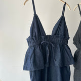 【ハモミシノオトナフク】Denim Peplum All-in-One