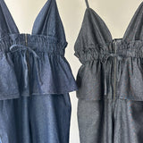 【ハモミシノオトナフク】Denim Peplum All-in-One
