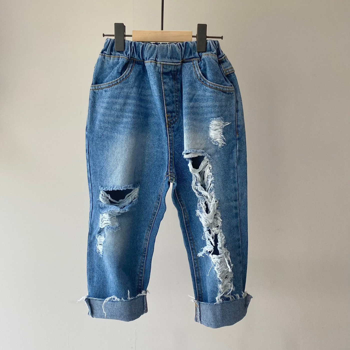 【hamomisi】Damage denim pants(90~150)
