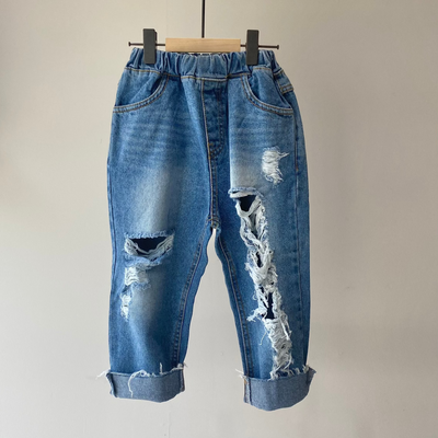 【hamomisi】Damage denim pants(90~150)