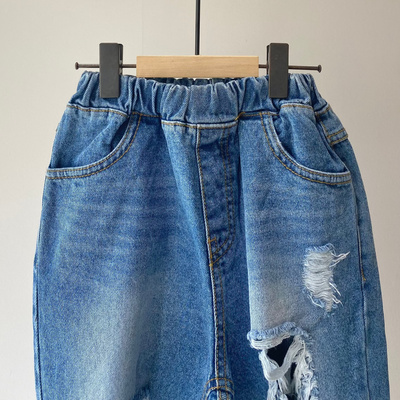 【hamomisi】Damage denim pants(90~150)