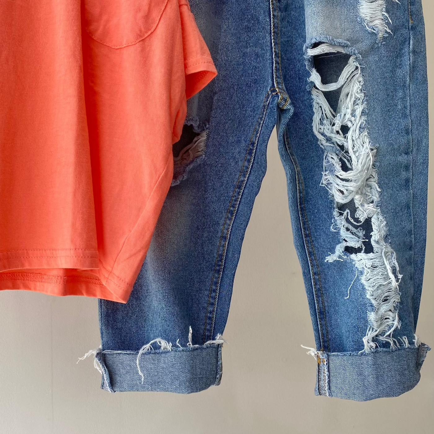 【hamomisi】Damage denim pants(90~150)