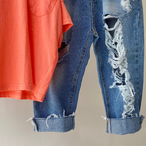 【hamomisi】Damage denim pants(90~150)