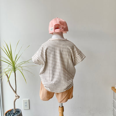 【hamomisi】Roll collar border T-shirt(110.120)