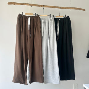 [HAMOMISHI NO OTONAFUKU] Terry Double-Pleat Wide Pants