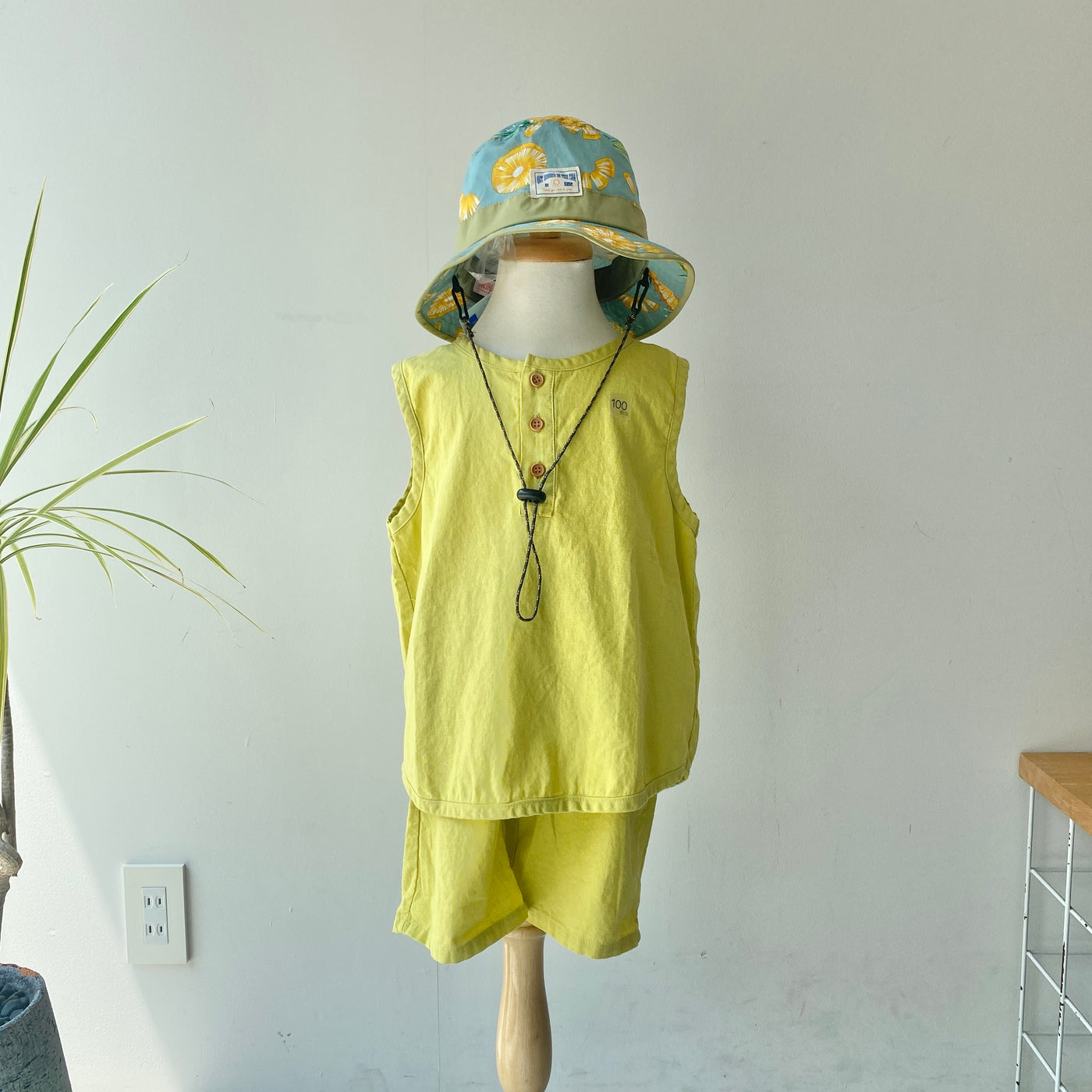 【hamomisi】Linen front button tank(100~150)
