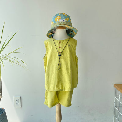 【hamomisi】Linen front button tank(100~150)
