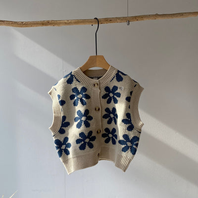 【hamomisi】Retro flower knit (90~130)