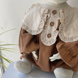 【hamomisi】Warm frill long sleeve Rompers(70.90cm)