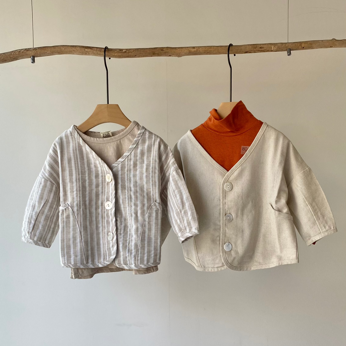 【hamomisi】Striped linen cardigan(80~120)