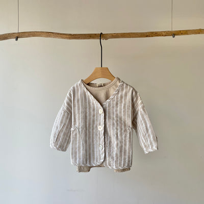 【hamomisi】Striped linen cardigan(80~120)