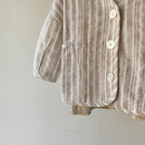 【hamomisi】Striped linen cardigan(80~120)