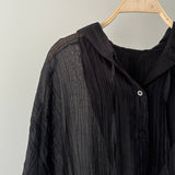 【ハモミシノオトナフク】Sheer Washed Hooded Shirt