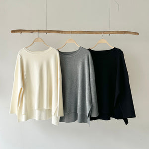 【ハモミシノオトナフク】Side-Slit Knit Pullover