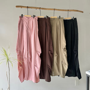 【ハモミシノオトナフク】Dry Taffeta Tuck Barrel Pants