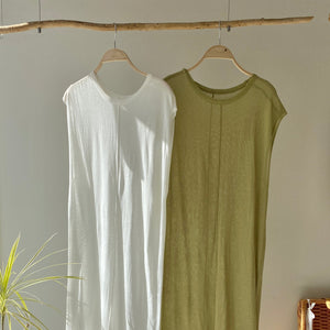 【ハモミシノオトナフク】Sheer knit north slit one piece