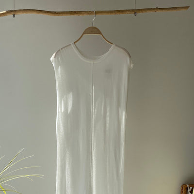 【ハモミシノオトナフク】Sheer knit north slit one piece