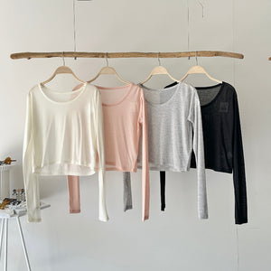 【ハモミシノオトナフク】Sheer ribbed U-neck short-length PO