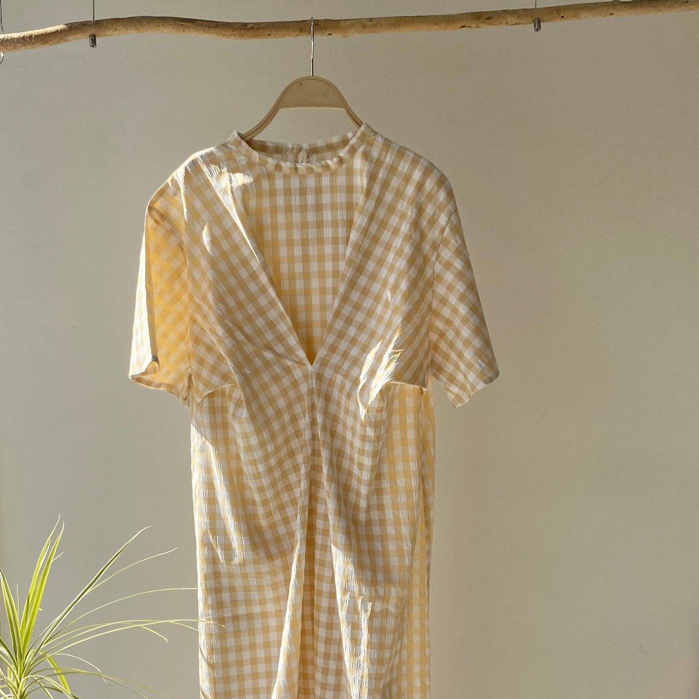 【ハモミシノオトナフク】Gingham check front tack OP