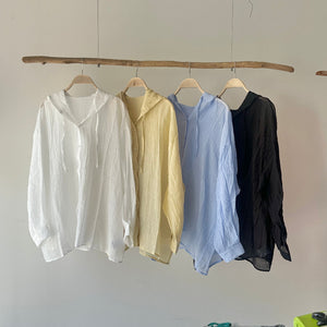 【ハモミシノオトナフク】Sheer Washed Hooded Shirt