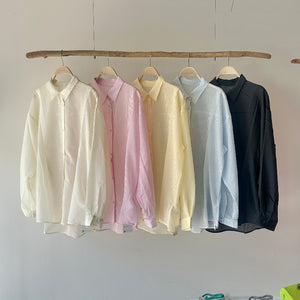 【ハモミシノオトナフク】Sheer striped oversized shirt