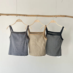 【ハモミシノオトナフク】Striped ribbed tank top