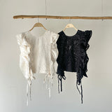 【ハモミシノオトナフク】Fringe Jacquard Frill Vest