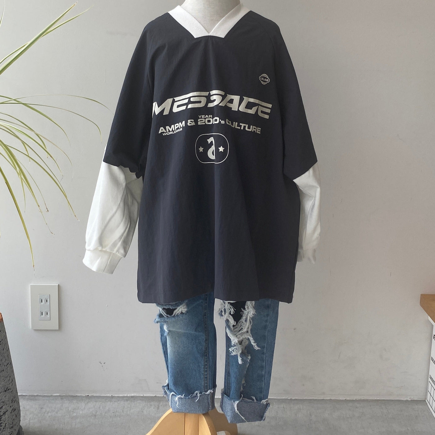 【hamomisi】Damage denim pants(90~150)