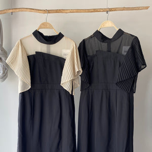 【ハモミシノオトナフク】Chiffon pleated ruffle OP