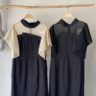 【ハモミシノオトナフク】Chiffon pleated ruffle OP