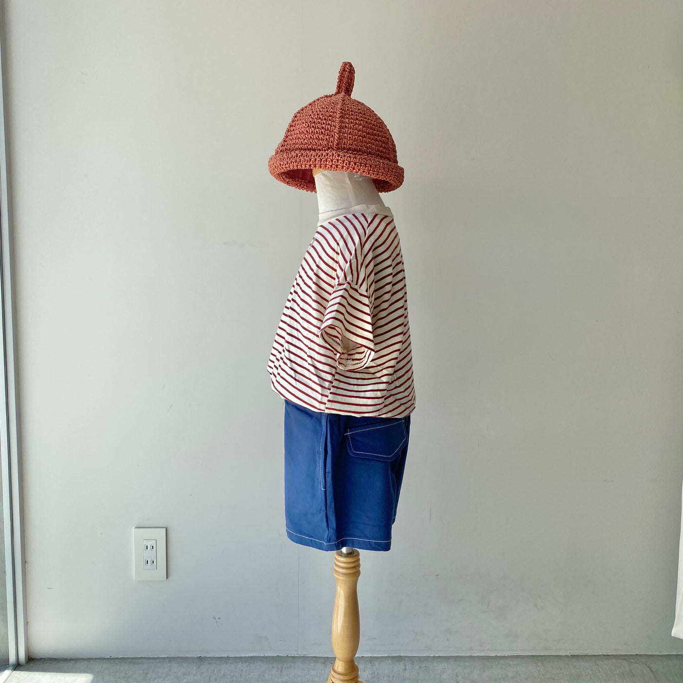 【hamomisi】Roll collar border T-shirt(110.120)