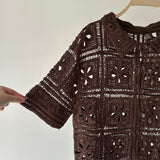 【ハモミシノオトナフク】Collared Open-Knit Cardigan