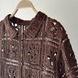 【ハモミシノオトナフク】Collared Open-Knit Cardigan
