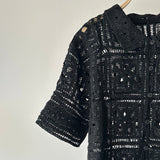 【ハモミシノオトナフク】Collared Open-Knit Cardigan